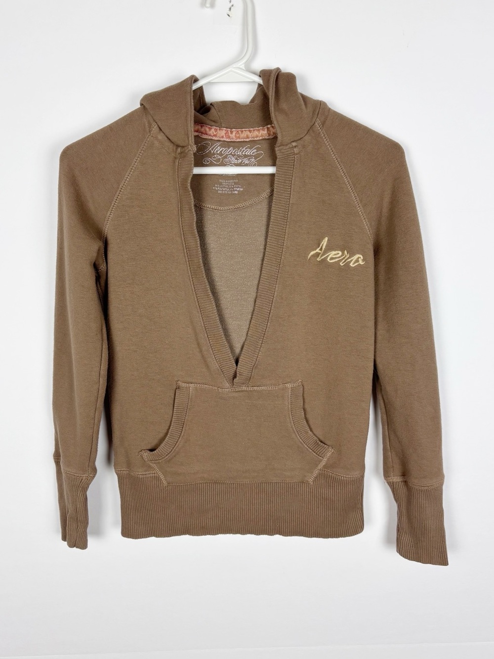 Vintage Y2K Aeropostale V Neck Hoodie Brown Pullover Size XS